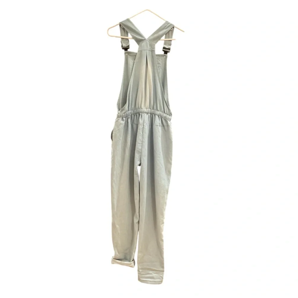 Vintage Inspired Painters Jumpsuit Light Blue Denim W Tie Waist Overalls Trend